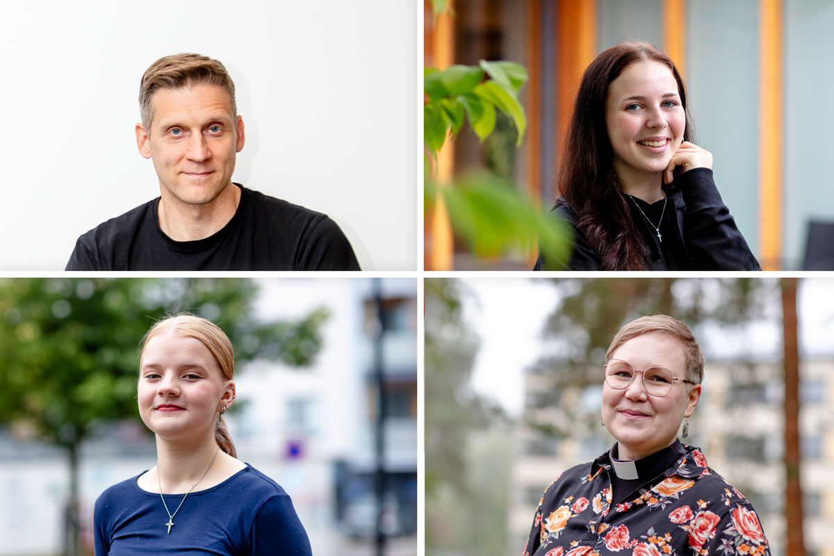 Nuorisotyönohjaaja Tomi Uimonen, tämän vuoden riparilainen Kerttu Sipilä, isonen Noora-Emilia Hack ja pappi Lotta Petäjäniemi kertoivat ajatuksiaan ja kokemuksiaan rippikoulusta.